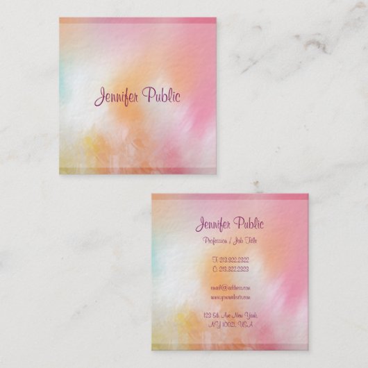 プレミアム厚モダン抽象芸術カラフルテンプレート スクエア名刺 (正面/裏面)