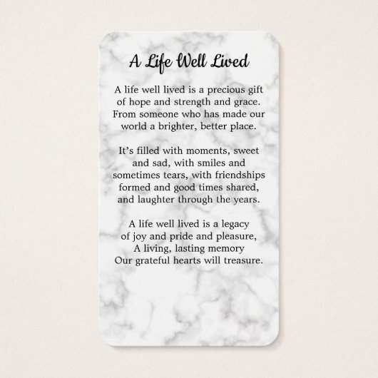 プレミアム大理石記念写真葬式祈りの言葉カード (裏面)