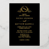 プレミアム実在エレガント・モノグラム結婚・ブラック 箔招待状 (正面)