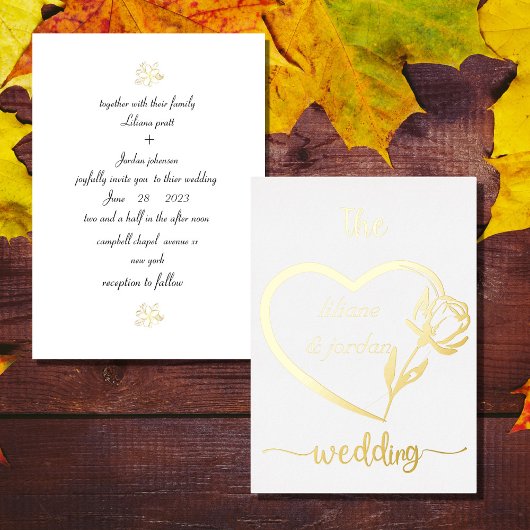 プレミアム実在金ゴールドエレガントモノグラム白色フォイル 箔招待状