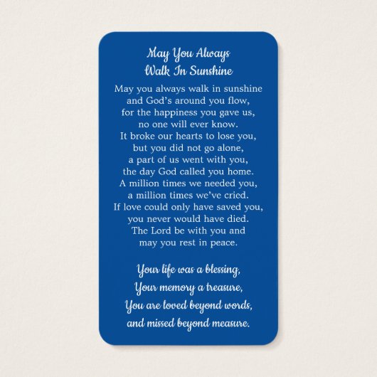 プレミアム愛国的退役軍人メモリアル祈りの言葉カード (裏面)