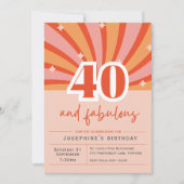 プレミアム招待状「40と素晴らしい」、レトロな桃 招待状 (正面)