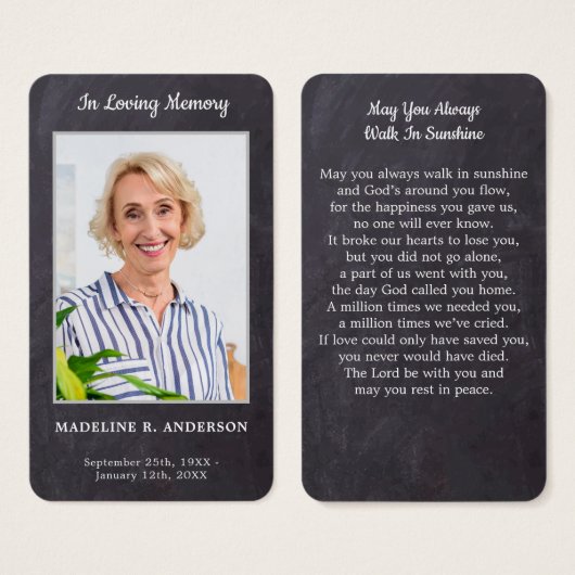 プレミアム素朴フォト悔やみや弔慰メモリアル祈りの言葉カード (正面&裏面)