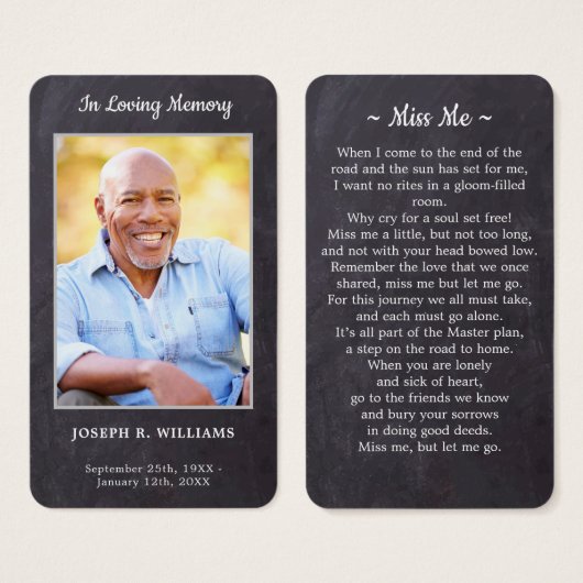 プレミアム素朴写真葬儀記念祈りの言葉カード (正面&裏面)