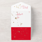 プレミアム赤い写真数々の星の夜のクリスマス オールインワン招待状 (外側)