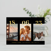 プレミアム金ゴールド4枚の写真の結婚式の日付を保存 箔招待状 (立ち正面)