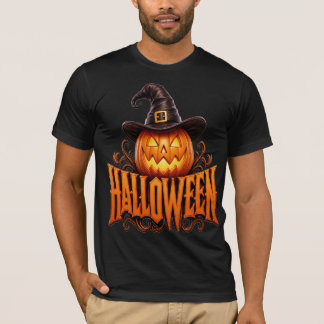 プレミアム3Dハロウィン・パンプキンロゴ+魔女の帽子 Tシャツ