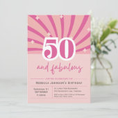 プレミアム50歳の誕生日招待状 ピンク レトロ 招待状 (スタンド正面)