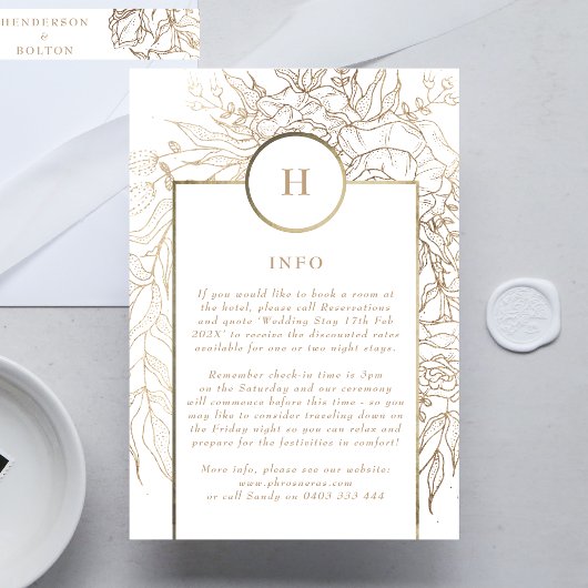 プレミアム エレガント ゴールド モノグラム リース ウェディング エンクロージャーカード