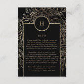 プレミアム エレガント ブラック ゴールド モノグラム リース ウェディング エンクロージャーカード (正面)