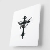 プレミアム オーナメント彫刻十字架 アート スクエア壁時計 (傾斜)