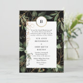 プレミアム ブラック ゴールド モノグラム ボタニカル ユーカリ 招待状 (スタンド正面)