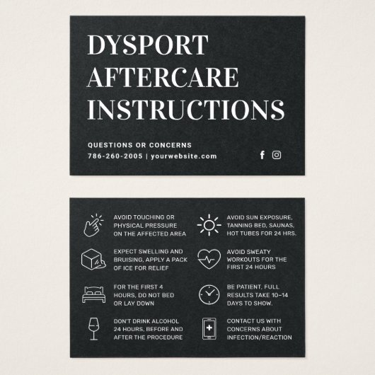 プレミアム ブラック Dysport 注射 アフターケア カード (正面&裏面)
