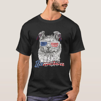 プレミアム ラメリカ USA サングラス かっこいい ラマ 7月4日 Tシャツ