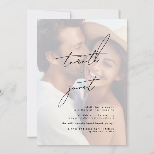 プレミアム NAMES おしゃれなブラック＆ホワイトの写真 ウェディング 招待状 (正面)