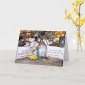 プレムス市内中心部の窓ディスプレイ カード (黄色い花)