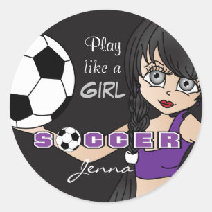 プレーのように少女 サッカー 紫と黒 ラウンドシール