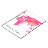 プレースが行く引用文ピンクの水彩世界地図 ノートブック (左側)