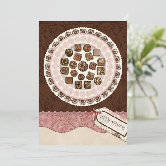 プレートいっぱいのチョコレート誕生日パーティーの招待 招待状 (スタンド正面)