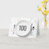 プレートとシルバーウェア100誕生日 カード (黄色い花)