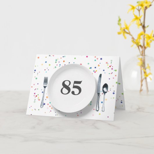プレートとシルバーウェア85誕生日 カード (黄色い花)
