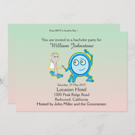 プレートとスプーンが逃げた独身パーティー 招待状 (正面/裏面)