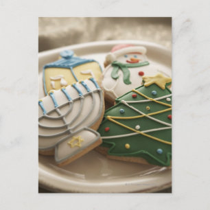 プレートのクリスマスおよびハヌカーのクッキー、 シーズンポストカード