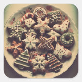 プレートのクリスマスクッキークリスマスクッキースイーツ スクエアシール (正面)