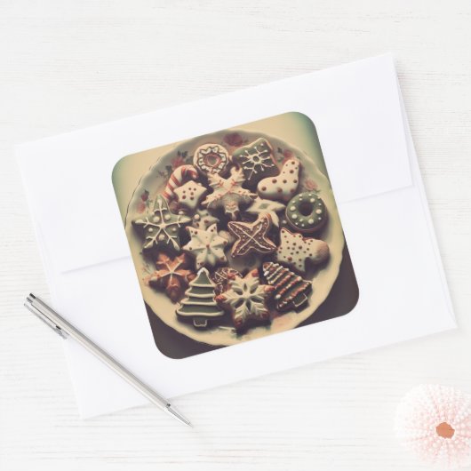 プレートのクリスマスクッキークリスマスクッキースイーツ スクエアシール (封筒)