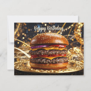 プレートのジューシーなハンバーガーをお誕生日おめでとう ポストカード