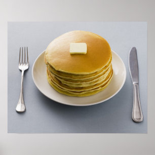プレートのバターが付いているパンケーキの積み重ね ポスター
