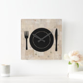 プレートセットフォークナイフスプーンヴィンテージスタンプ スクエア壁時計 (ホーム)