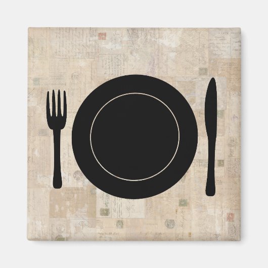 プレートセット用ナイフ用スプーンヴィンテージスタンプ マグネット (正面)