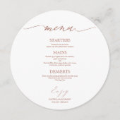 プレート用シック結婚スクリプトラウンドのメニューカード メニュー (正面)