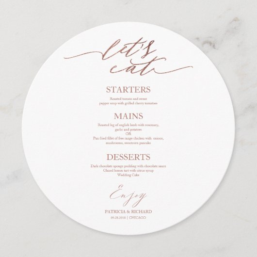 プレート食べのメニュー結婚カードを丸めよう メニュー (正面)