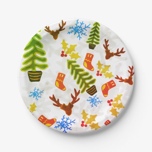プレート、クリスマスパターンの祭典の季節 ペーパープレート (正面)