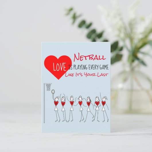 プレーヤクリップアートおよびやる気を起こさせるネットボール引用文 ポストカード (スタンド正面)