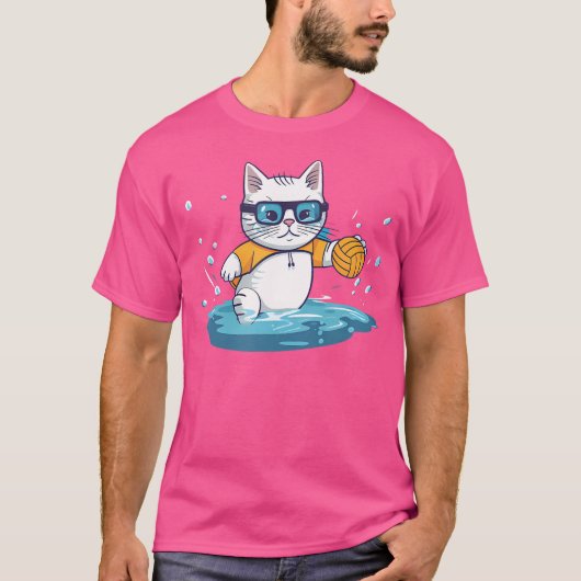 プレーヤーとしての猫のデザイン水球 Tシャツ (正面)