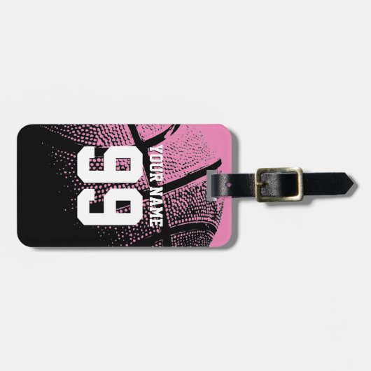 プレーヤーとファンのためのピンクのバスケットボールのラゲージタグ ラゲッジタグ (正面横)