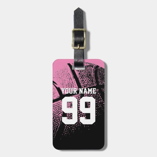 プレーヤーとファンのためのピンクのバスケットボールのラゲージタグ ラゲッジタグ (正面縦)