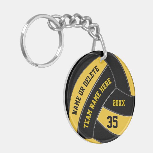 プレーヤーのためのカスタムな黒および金ゴールドのバレーボールのギフト キーホルダー (正面左)