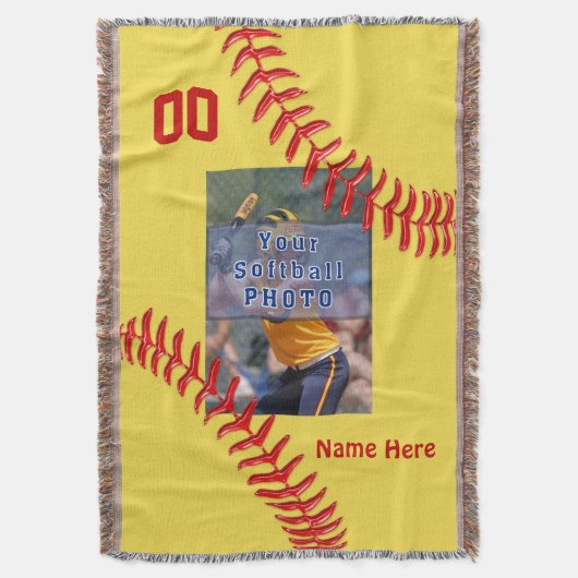 プレーヤーのための写真そしてあなたの文字のソフトボール毛布 スローブランケット (正面縦)