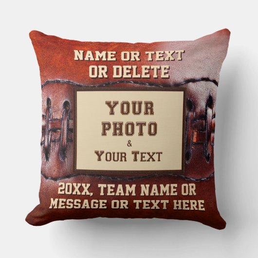 プレーヤーのための写真そしてパーソナライズなフットボールの枕 クッション (正面)