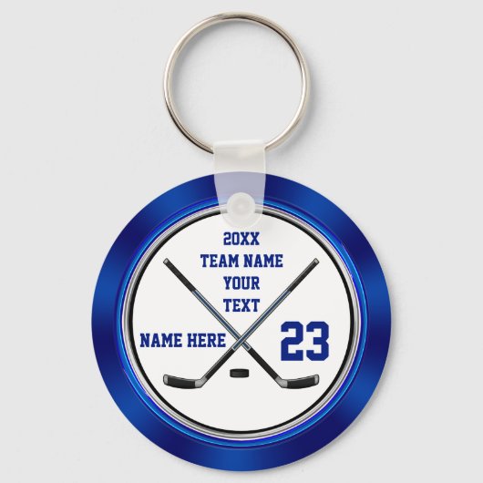 プレーヤーのための青い白の安いギフトホッケー キーホルダー (正面)