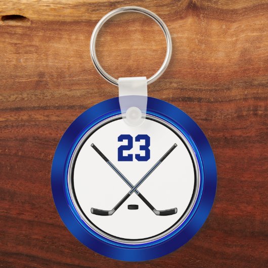 プレーヤーのための青い白の安いギフトホッケー キーホルダー (裏面)