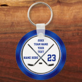 プレーヤーのための青い白の安いギフトホッケー キーホルダー (正面)