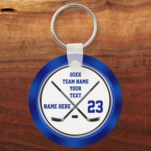 プレーヤーのための青い白の安いギフトホッケー キーホルダー (正面)