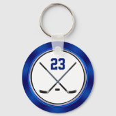 プレーヤーのための青い白の安いギフトホッケー キーホルダー (裏面)