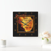 プレーヤーの名前のバスケットボールの茶色および黒い時計 スクエア壁時計 (ホーム)