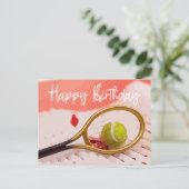 プレーヤーカード用ボール付きテニス誕生日 ポストカード (スタンド正面)